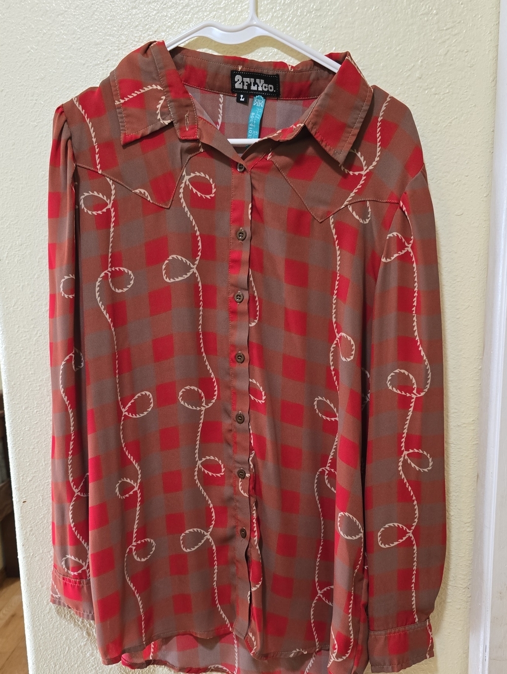 2Fly Co Plaid Button-Up Blouse in Brown & Red